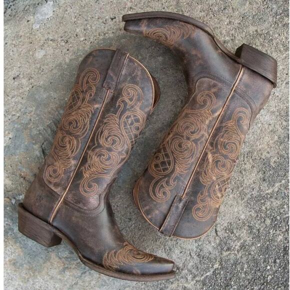 Ariat Bright Lights Leather Cowboy Boots in Old West Brown - Picture 1 of 10